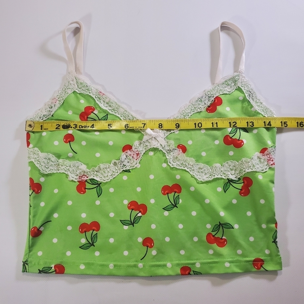 2395 * Unbranded Cherry Print Cropped Cami Tank Green Red Size Unknown - Picture 3 of 5